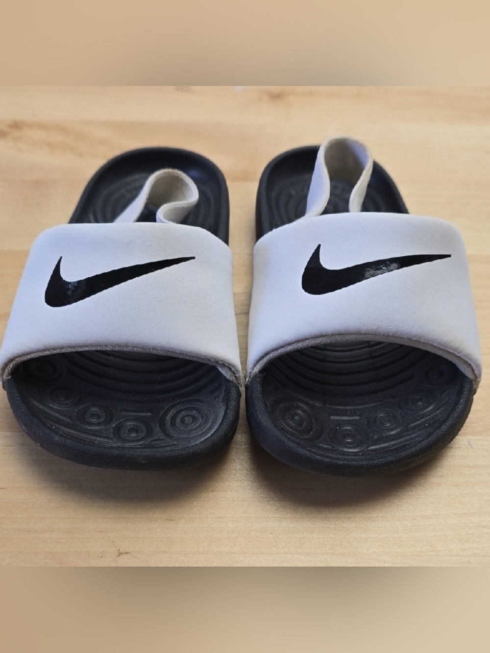 Nike Kids White and Black Slide Sandals with Swoosh